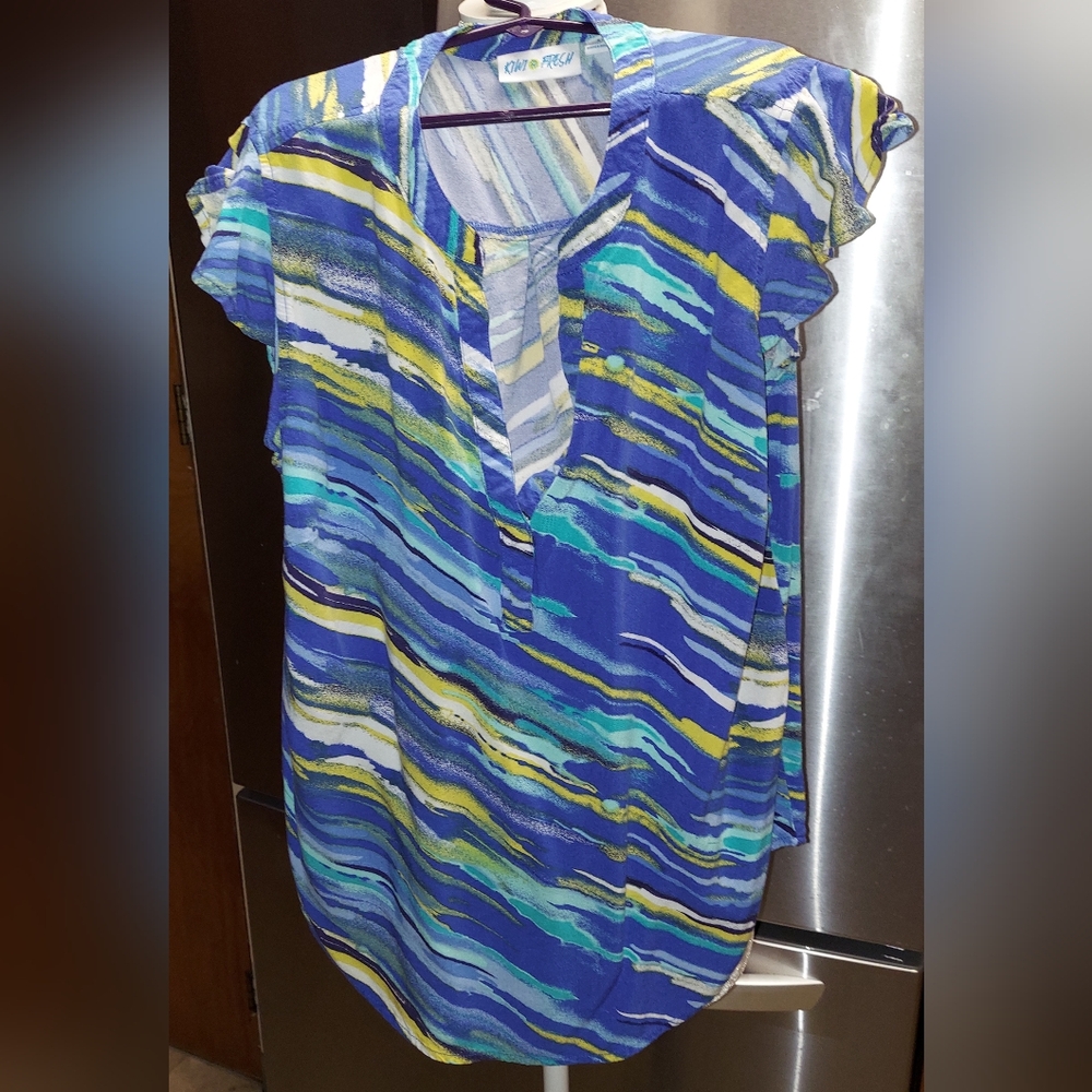 Womans Ladies Kiwi Fresh Abstract Striped Top Shirt in Size Large